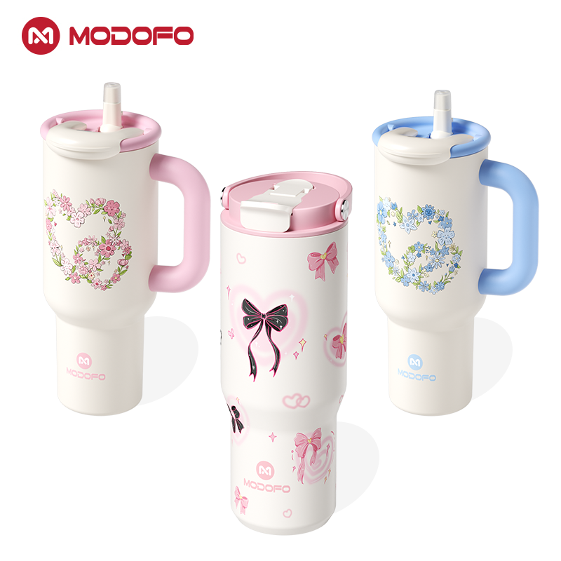 MODOFO 1.0L / 1.2L Aesthetic Vacuum Insulated Tumbler with Straw – Large Capacity Thermal Bottle
