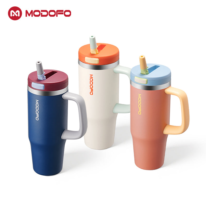 MODOFO 32oz pop-up bottle with straw, beautiful and cold-resistant stainless steel thermos