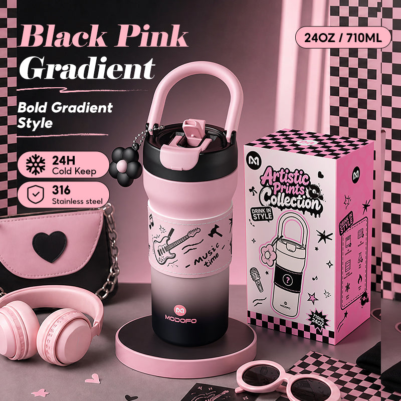 MODOFO Tumbler 24oz/710ml Tumbler Tahan Sejuk Straw 316 Stainless Steel Water Bottle