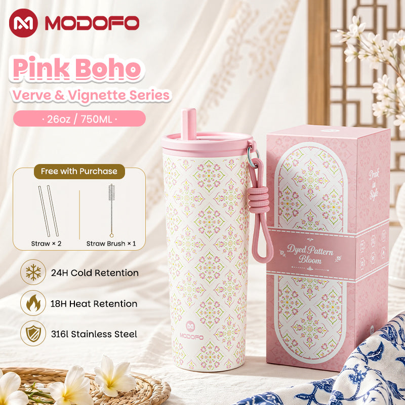 MODOFO 30oz Tumbler Tahan Sejuk Straw Batik Series botol air tahan sejuk Insulated Tumbler with Straw Thermos Bottle