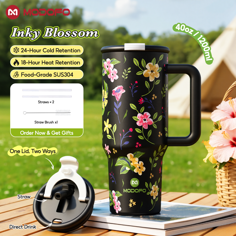 Tumbler Berinsulasi MODOFO 40 oz dengan Sedotan | Botol Stainless Steel Kapasitas Besar 1200 ml