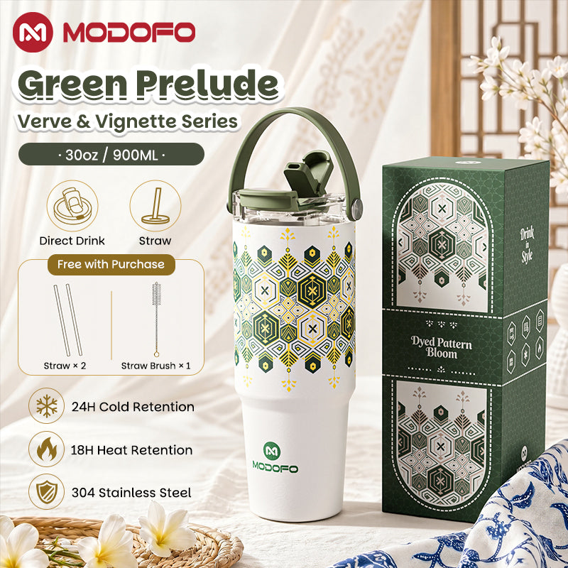 MODOFO 30oz Tumbler Tahan Sejuk Straw Batik Series botol air tahan sejuk Insulated Tumbler with Straw Thermos Bottle