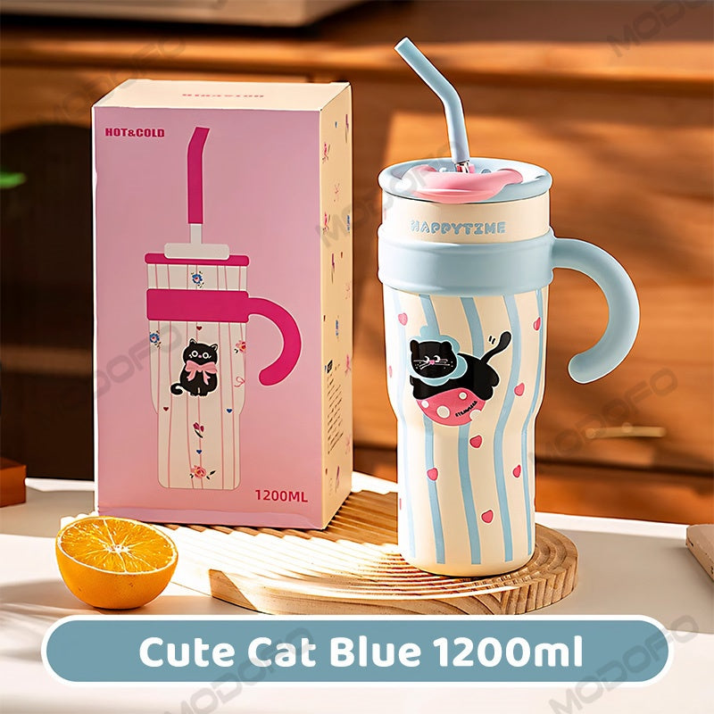 MODOFO 1200ML 316 Stainless Steel Ice Cup with Straw Portable Card Travel Cup