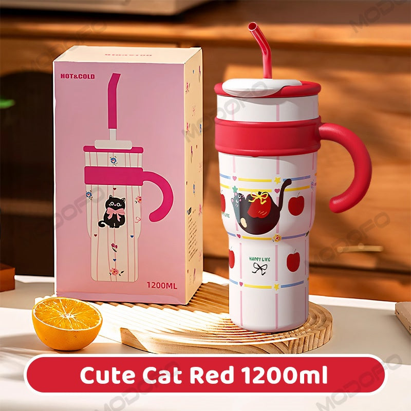 MODOFO 1200ML 316 Stainless Steel Ice Cup with Straw Portable Card Travel Cup