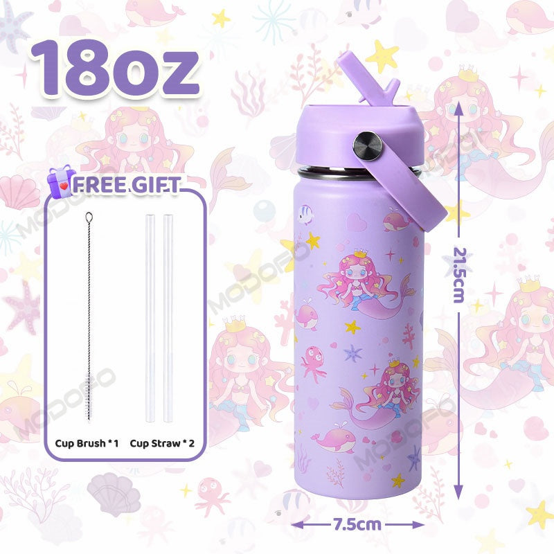MODOFO 18oz Kids Stainless Steel Water Bottle with Cute Cartoon Print