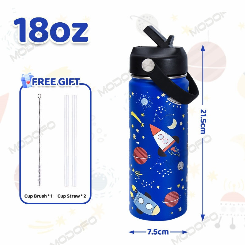 MODOFO 18oz Kids Stainless Steel Water Bottle with Cute Cartoon Print