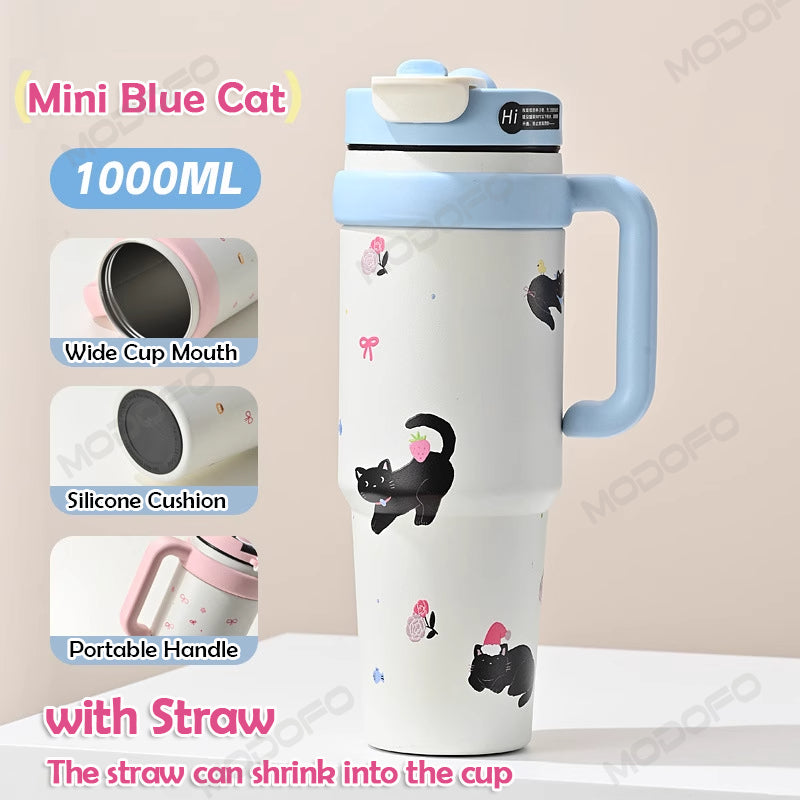 MODOFO 1200ML 316 Stainless Steel Ice Cup with Straw Portable Card Travel Cup