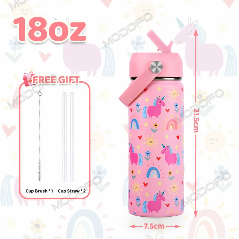 MODOFO 18oz Kids Stainless Steel Water Bottle with Cute Cartoon Print