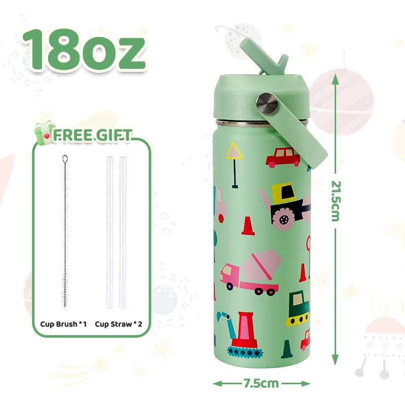 MODOFO 18oz Kids Stainless Steel Water Bottle with Cute Cartoon Print