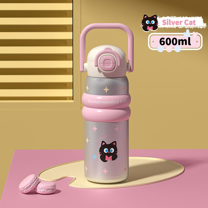 MODOFO 600ML Cute 316 Stainless Steel Portable Thermos Water Bottle with Straw