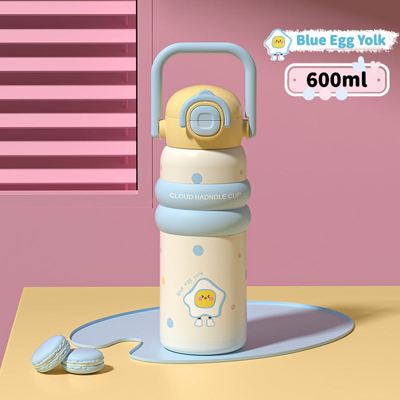 MODOFO 600ML Cute 316 Stainless Steel Portable Thermos Water Bottle with Straw