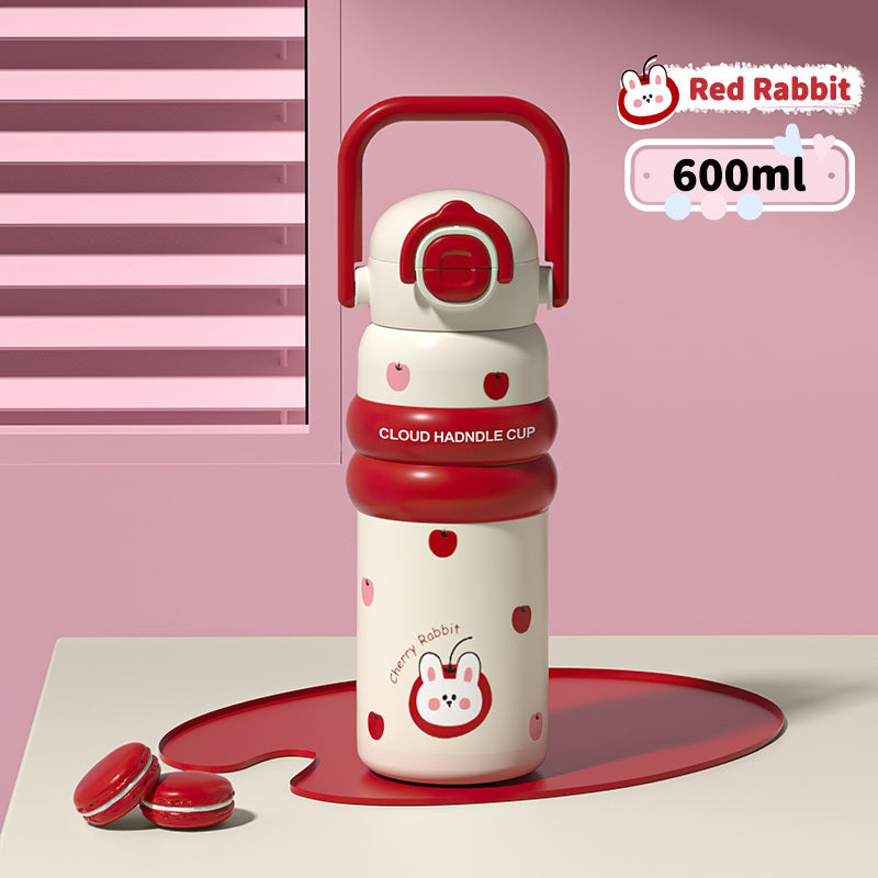 MODOFO 600ML Cute 316 Stainless Steel Portable Thermos Water Bottle with Straw