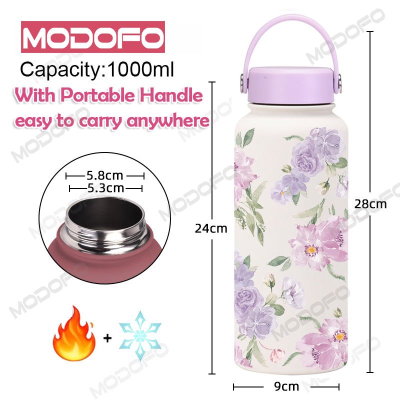 MODOFO 1000ML Butterfly Print Series Stainless Steel Thermos Bottle