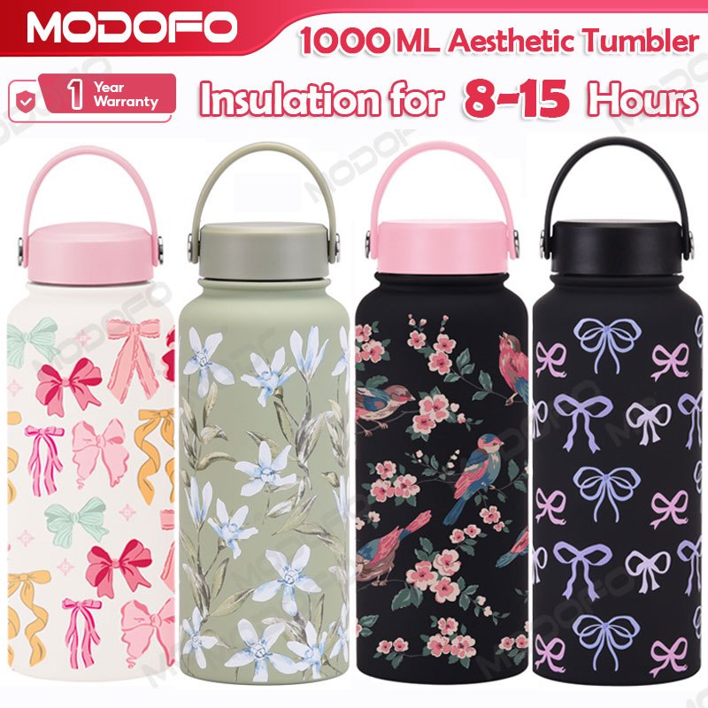 MODOFO 1000ML Butterfly Print Series Stainless Steel Thermos Bottle