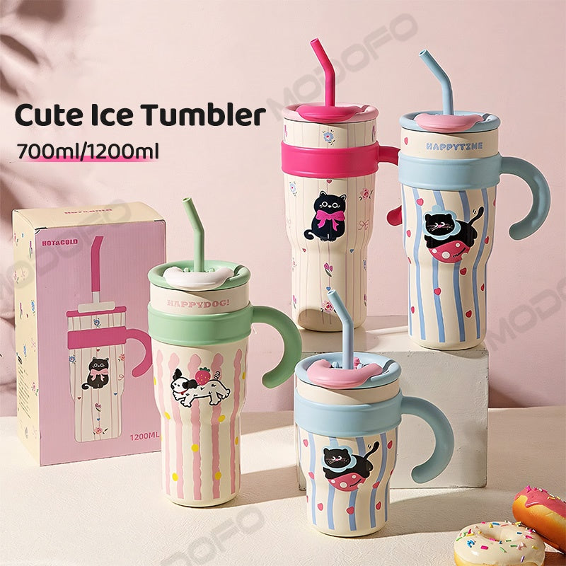 MODOFO 1200ML 316 Stainless Steel Ice Cup with Straw Portable Card Travel Cup