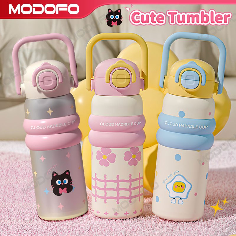 MODOFO 600ML Cute 316 Stainless Steel Portable Thermos Water Bottle with Straw