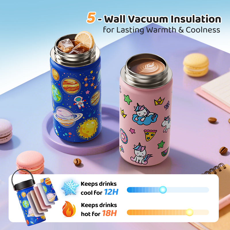 MODOFO 12oz Children's Thermos Bottle Stainless Steel Cute Cartoon Portable Travel Cup