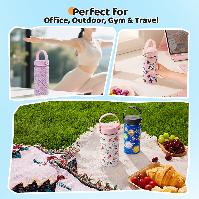 MODOFO 12oz Children's Thermos Bottle Stainless Steel Cute Cartoon Portable Travel Cup