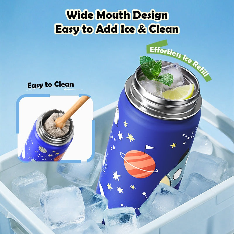 MODOFO 18oz Kids Stainless Steel Water Bottle with Cute Cartoon Print