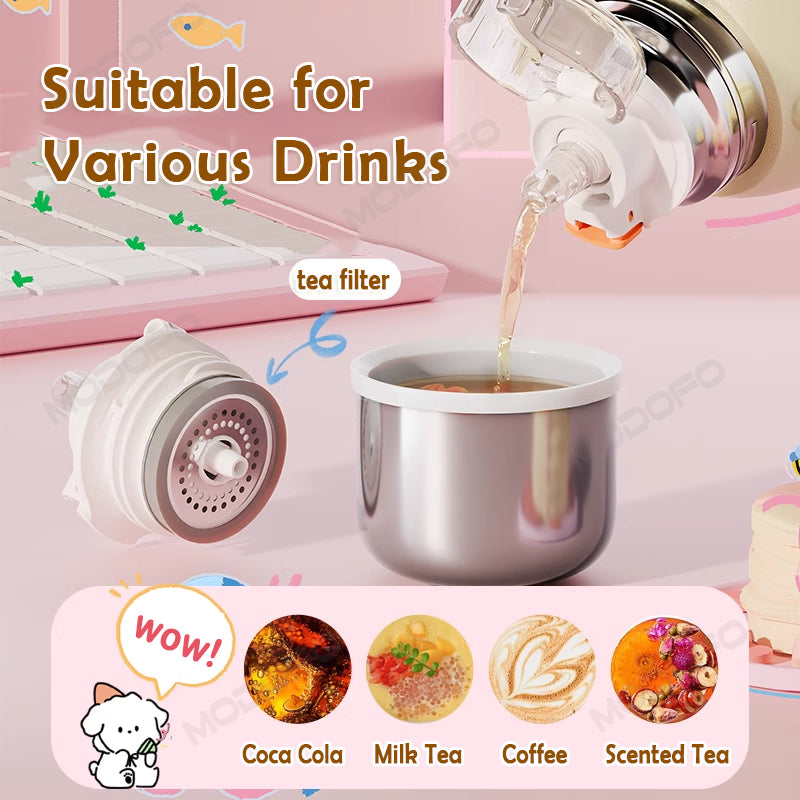 MODOFO 680ML Cartoon Cute Children's Thermos Bottle 316 Stainless Steel with Straw and Carrying Strap