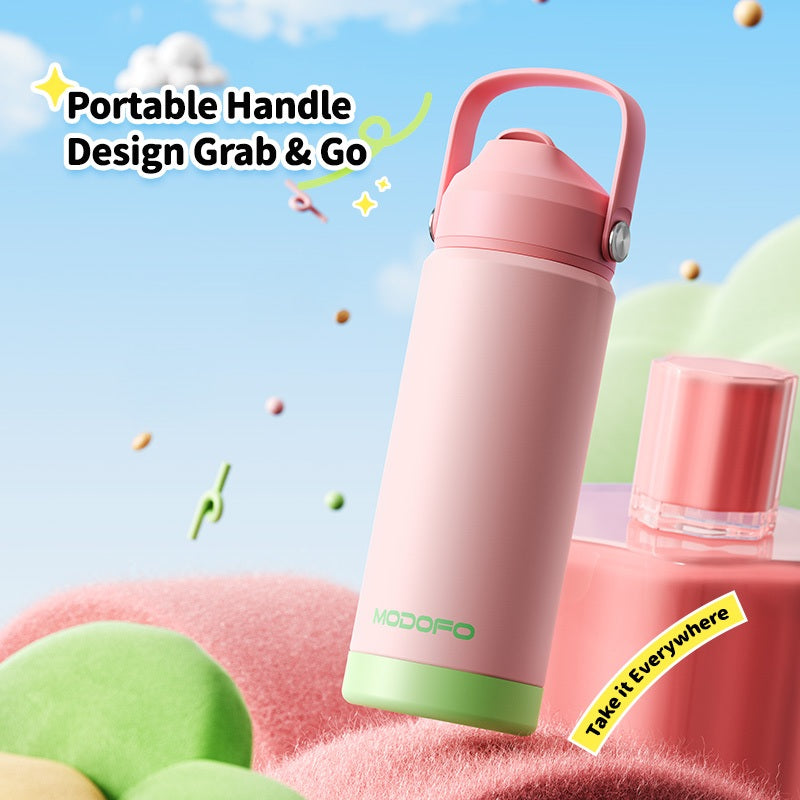 MODOFO Tumbler 18 oz Portable Stainless Steel Colorful Print Water Bottle with Straw