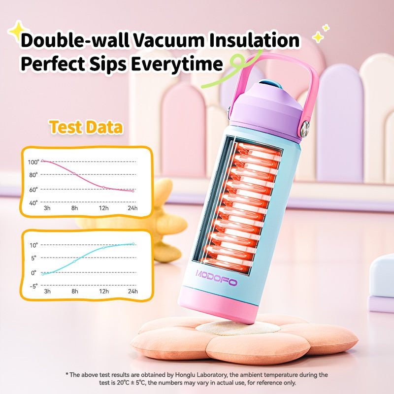 MODOFO Tumbler 18 oz Portable Stainless Steel Colorful Print Water Bottle with Straw