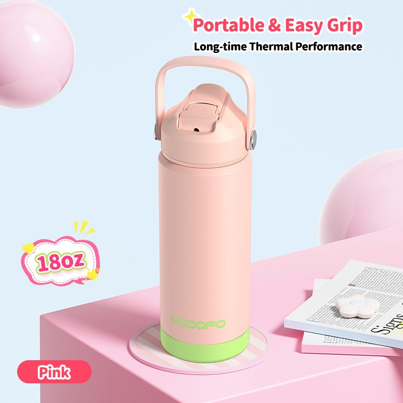 MODOFO Tumbler 18 oz Portable Stainless Steel Colorful Print Water Bottle with Straw