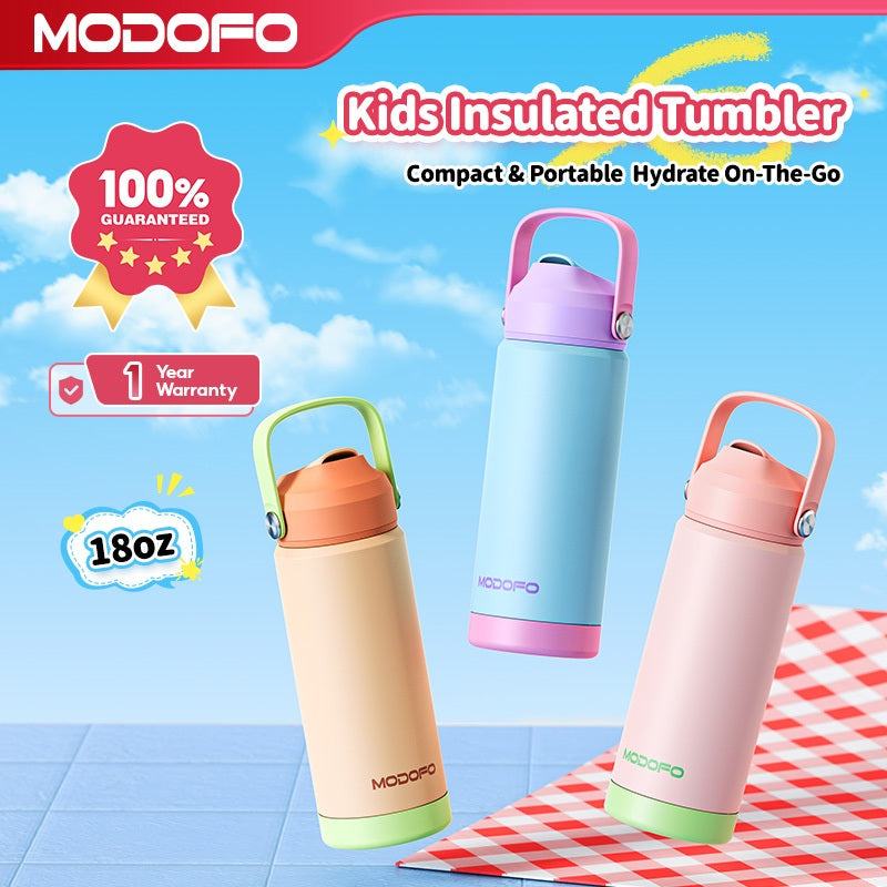 MODOFO Tumbler 18 oz Portable Stainless Steel Colorful Print Water Bottle with Straw
