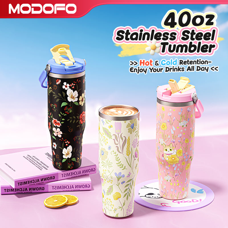 MODOFO 40oz Insulated Cup with Straw for Cooling and Insulation