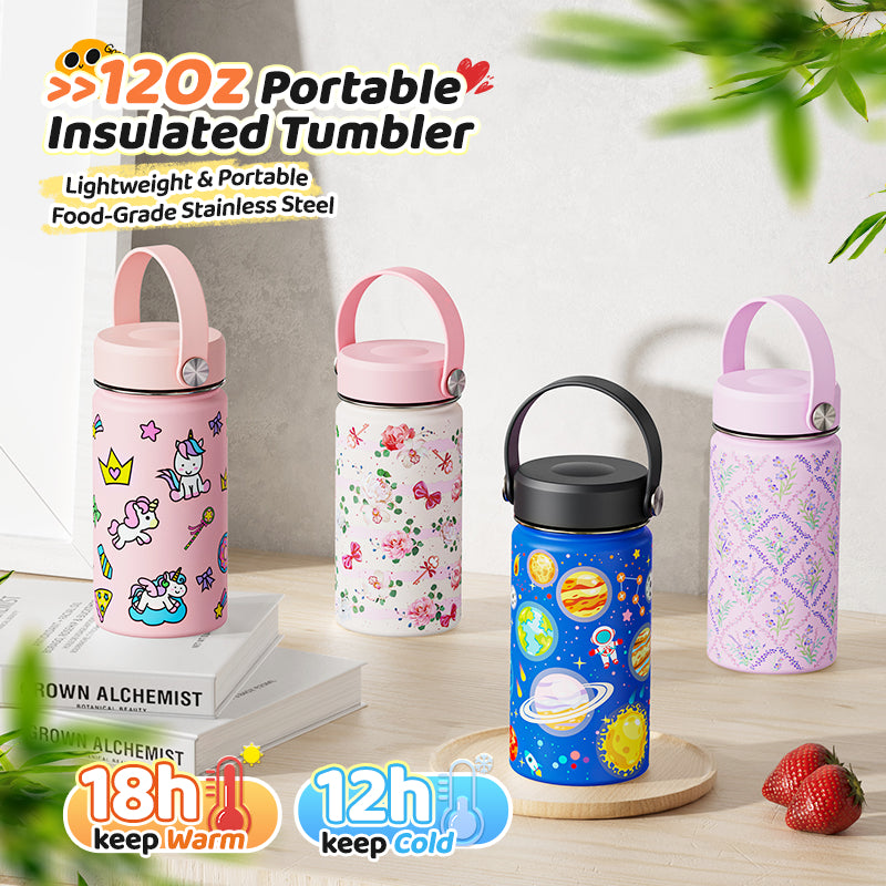 MODOFO 12oz Children's Thermos Bottle Stainless Steel Cute Cartoon Portable Travel Cup