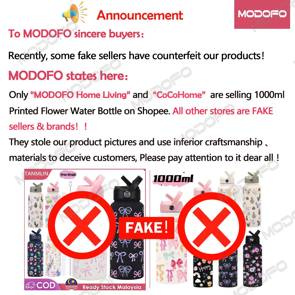 MODOFO 1000ML Large Volume Thermos Cup Printing Series Essential for Hydration
