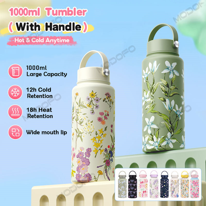 MODOFO 1000ML Butterfly Print Series Stainless Steel Thermos Bottle