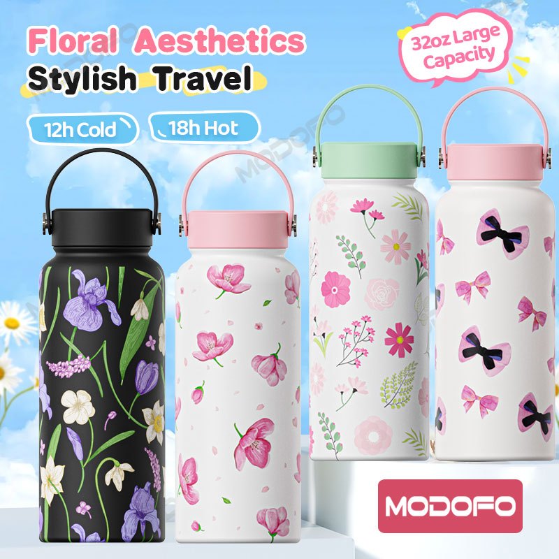 MODOFO 1000ML Butterfly Print Series Stainless Steel Thermos Bottle