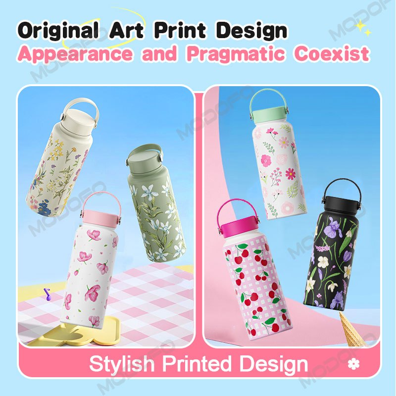 MODOFO 1000ML Butterfly Print Series Stainless Steel Thermos Bottle