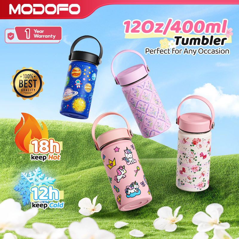 MODOFO 12oz Children's Thermos Bottle Stainless Steel Cute Cartoon Portable Travel Cup