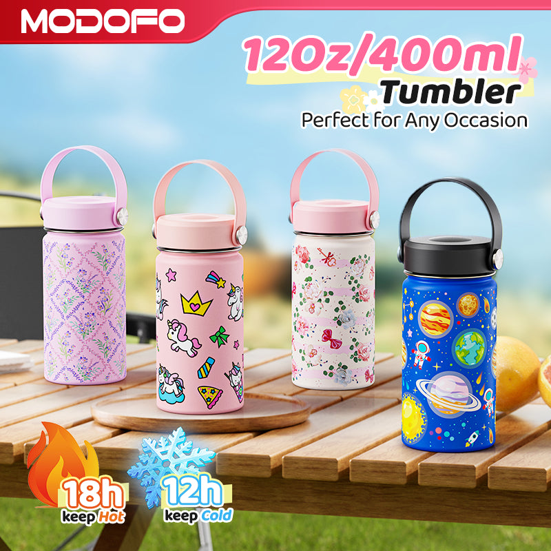 MODOFO 12oz Children's Thermos Bottle Stainless Steel Cute Cartoon Portable Travel Cup