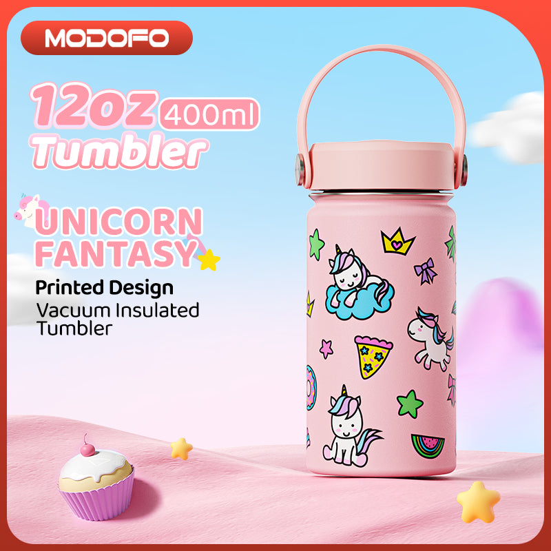 MODOFO 12oz Children's Thermos Bottle Stainless Steel Cute Cartoon Portable Travel Cup