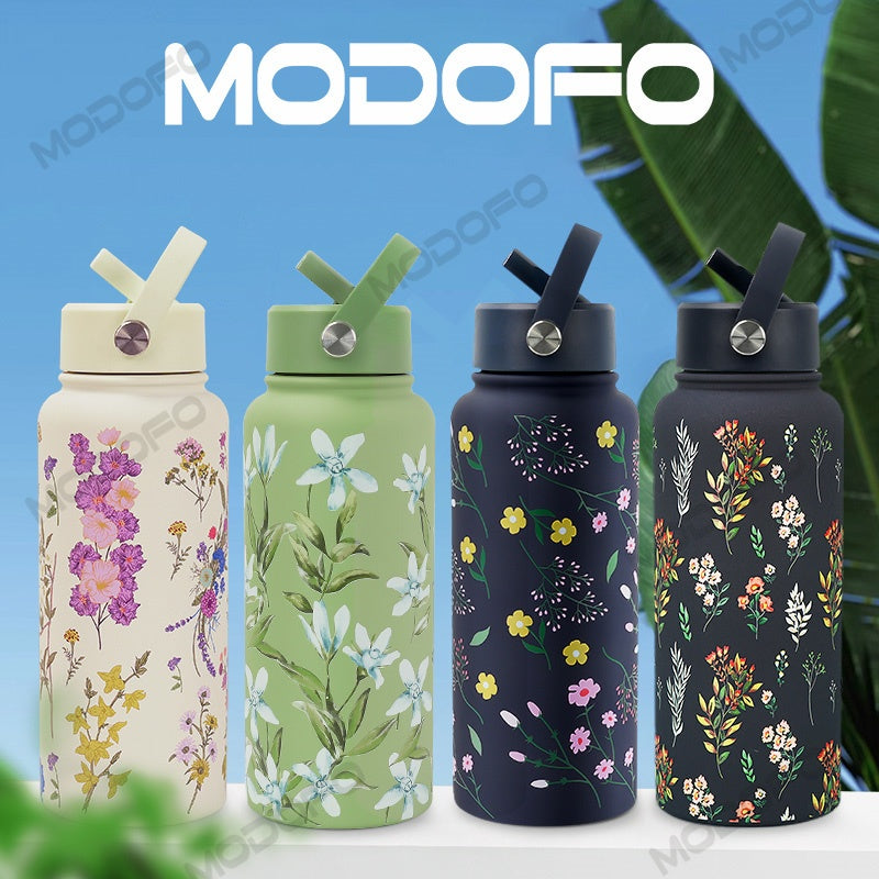 MODOFO Solid Color Insulated Bottle Cap with Straw - Compatible with Various Bottles 1000ml & 18oz