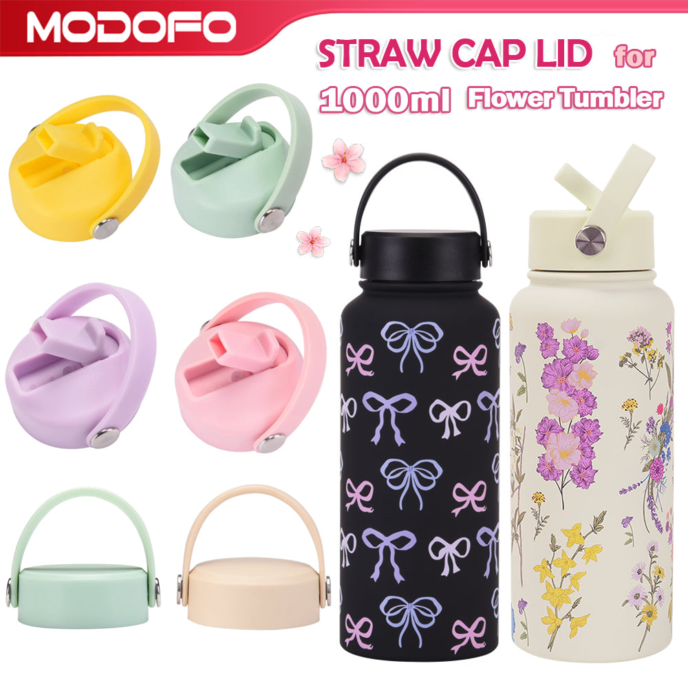 MODOFO Solid Color Insulated Bottle Cap with Straw - Compatible with Various Bottles 1000ml & 18oz