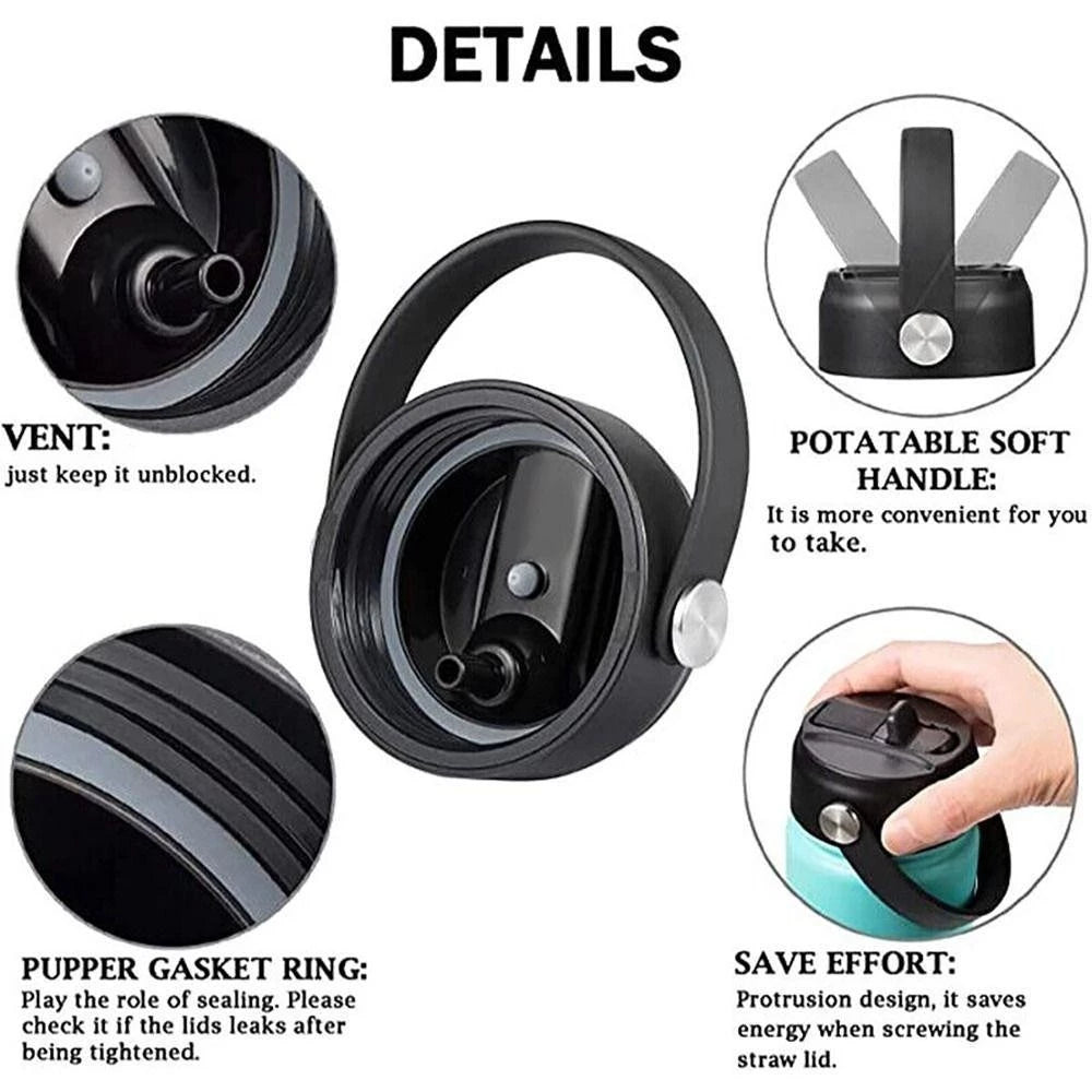 MODOFO Solid Color Insulated Bottle Cap with Straw - Compatible with Various Bottles 1000ml & 18oz