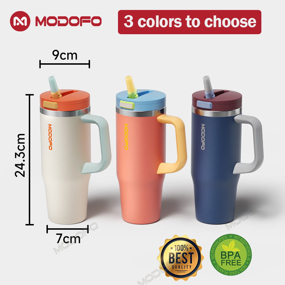MODOFO 32oz pop-up bottle with straw, beautiful and cold-resistant stainless steel thermos