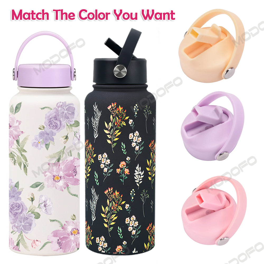 MODOFO Solid Color Insulated Bottle Cap with Straw - Compatible with Various Bottles 1000ml & 18oz