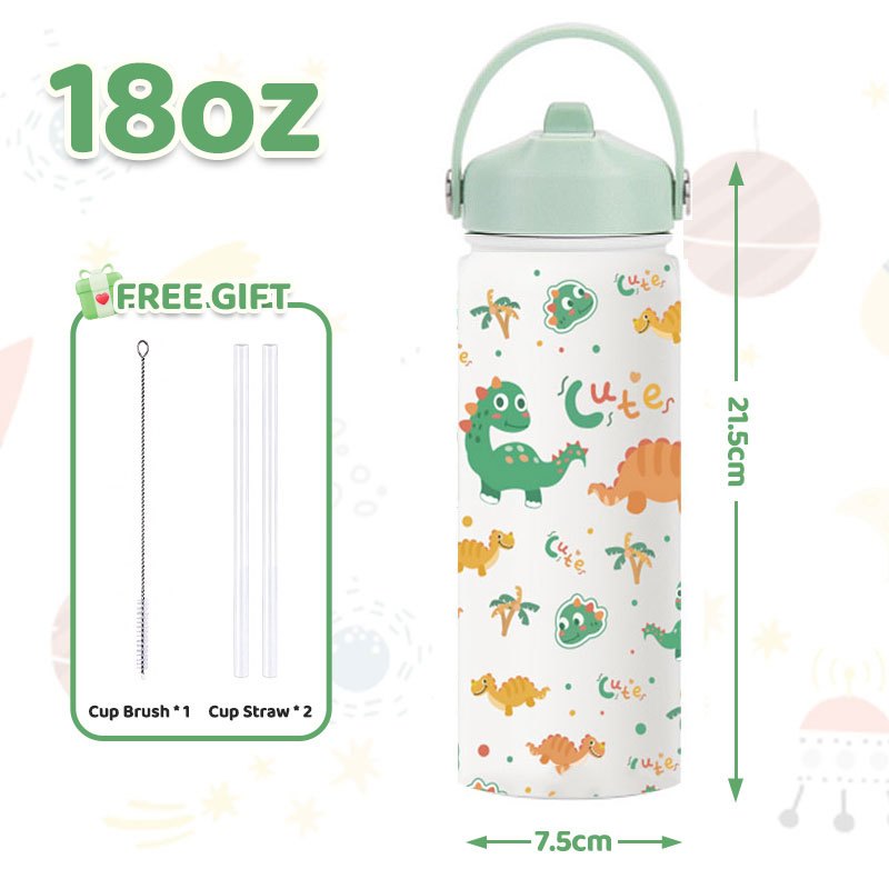 MODOFO 18oz Kids Stainless Steel Water Bottle with Cute Cartoon Print