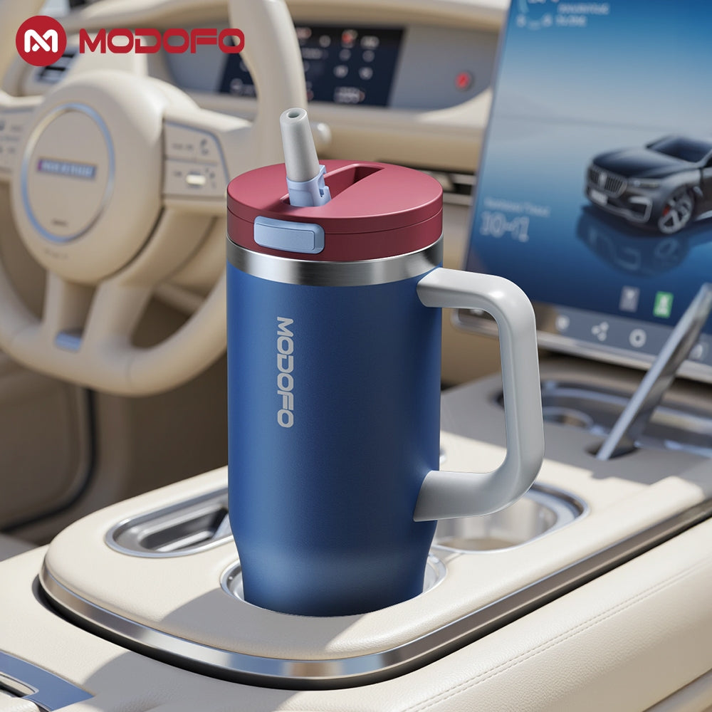 MODOFO 32oz pop-up bottle with straw, beautiful and cold-resistant stainless steel thermos