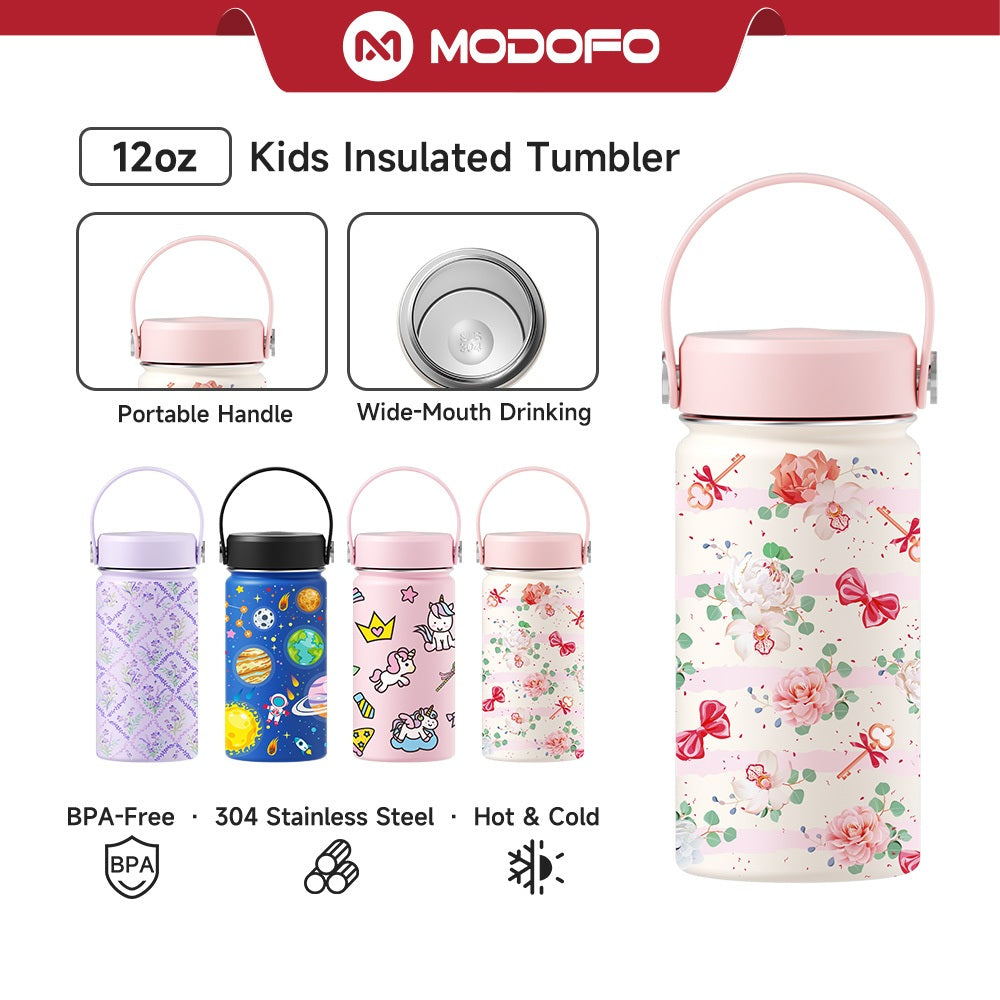 MODOFO 12oz Children's Thermos Bottle Stainless Steel Cute Cartoon Portable Travel Cup