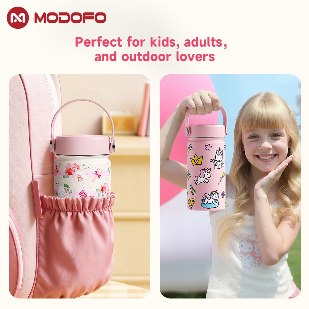 MODOFO 12oz Children's Thermos Bottle Stainless Steel Cute Cartoon Portable Travel Cup