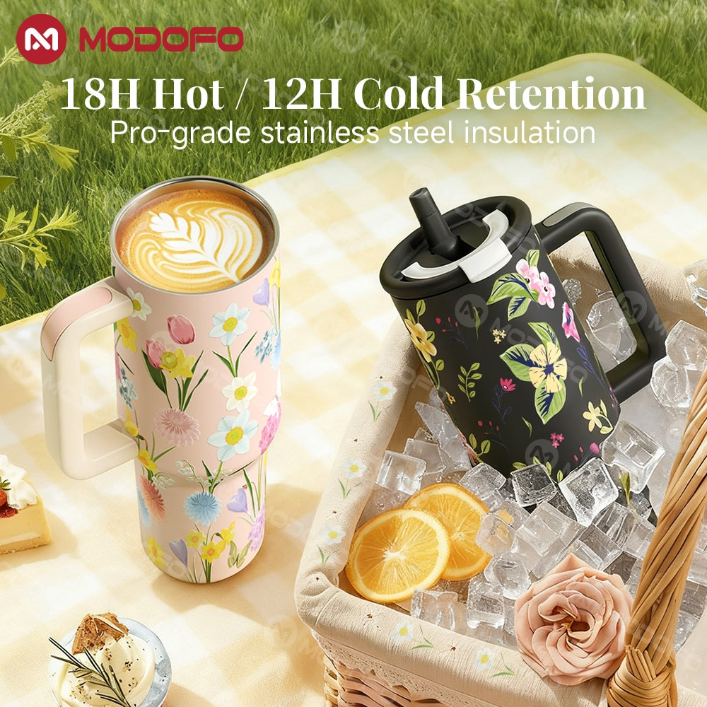 MODOFO 40 oz Insulated Tumbler with Straw | 1200 ml Large-Capacity Stainless Steel Bottle