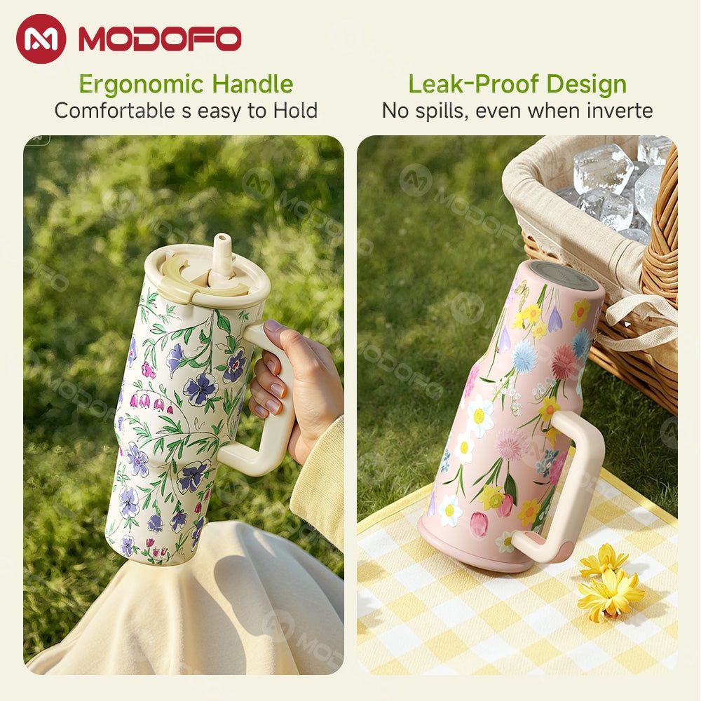 MODOFO 40 oz Insulated Tumbler with Straw | 1200 ml Large-Capacity Stainless Steel Bottle