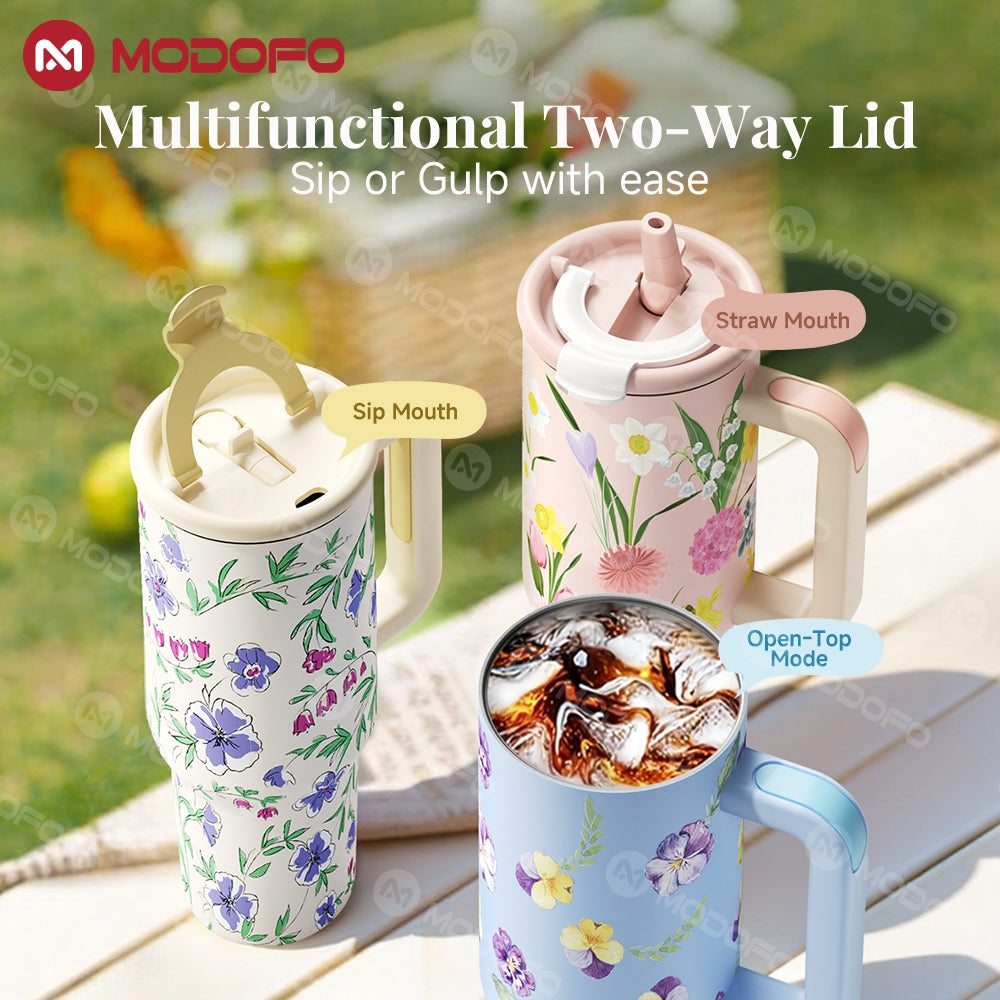 MODOFO 40 oz Insulated Tumbler with Straw | 1200 ml Large-Capacity Stainless Steel Bottle
