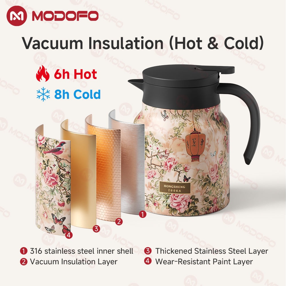 MODOFO 316 Stainless Steel Thermos Teapot | 1 L Thermal Coffee Pot for Hot and Cold Drinks